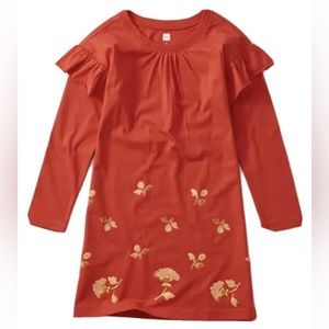 NWT: Tea Collection Girls Dress Size 8 Floral Border Ruffle Holidays Party